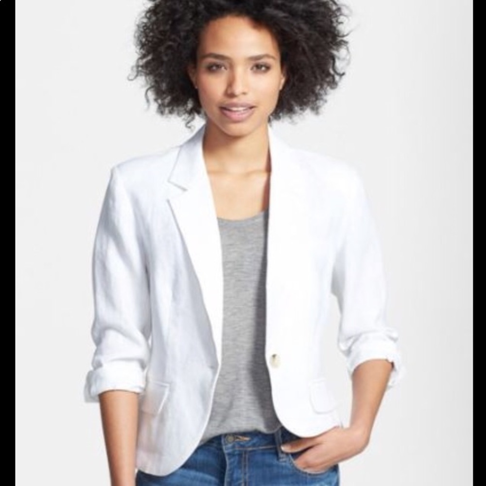 Olivia Moon 3/4 Sleeve White Linen Blazer Sz M NWT